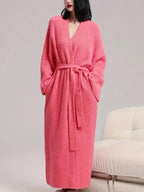 [DOUX et moelleux] Peignoir polaire double face pour femme | Vêtements de détente en peluche épais et longs | Pyjama chaud en flanelle pour l'automne et l'hiver | Doux, confortable et portable à l'intérieur et à l'extérieur