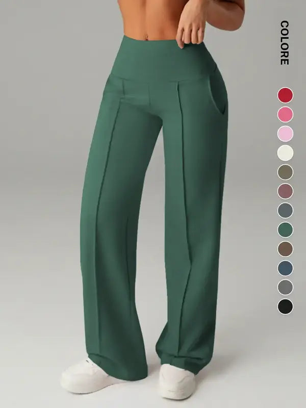 Joggers da donna a vita alta con tasche laterali, pantaloni da yoga sportivi casual, vestibilità ampia con elastico in vita, leggings lunghi regolari per tutte le stagioni