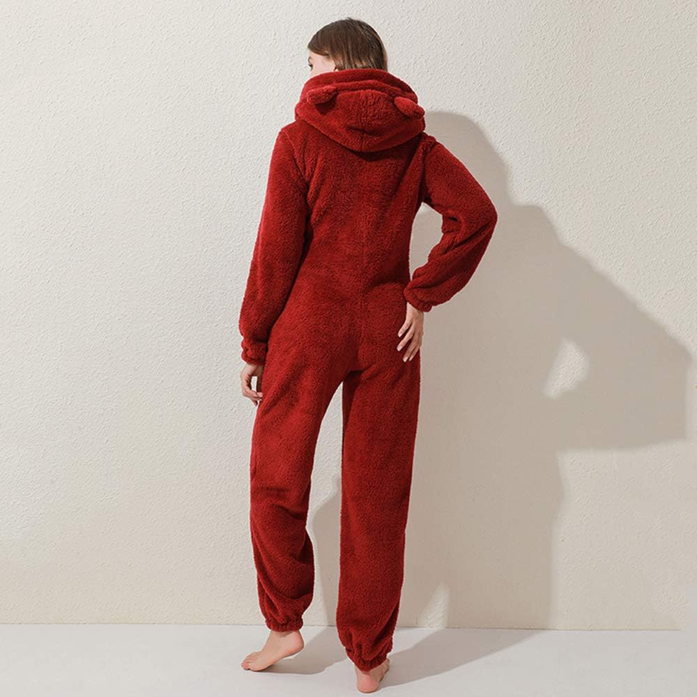 Combinaison Pyjama Polaire Femme Combinaison Polaire Chaude Combinaison Nuit Une Pièce Zippée à Capuche Vêtement de Détente