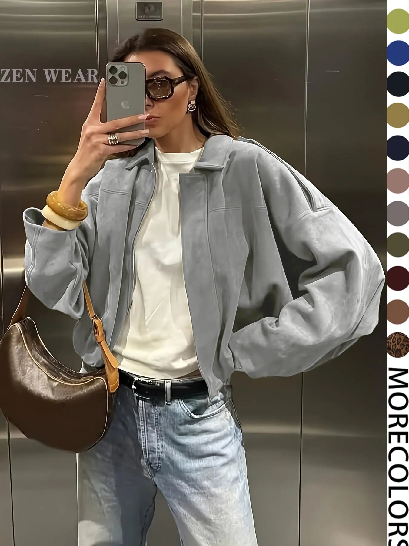 Veste aviateur femme, Nouveautés manteaux et vestes, Veste zippée décontractée pour femme, Veste d'hiver pour femme, Veste pilote oversize coupe courte, Veste courte streetwear femme 2025, Vêtement d'extérieur