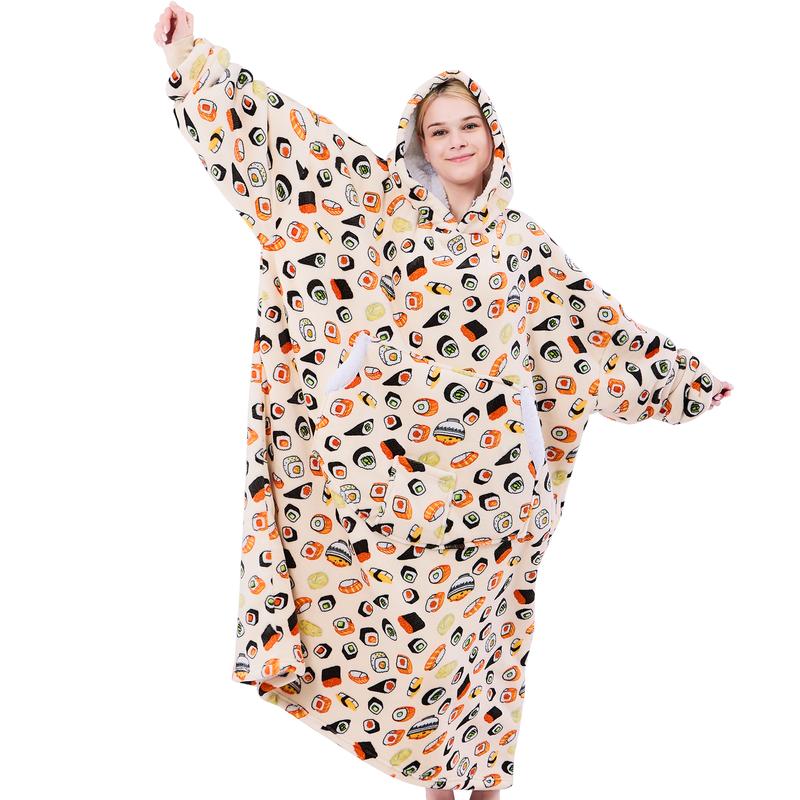 Coperta Indossabile con Cappuccio Oversize in Pile Sherpa, Felpa con Cappuccio con Maniche, Coperta con Cappuccio Accogliente e Gigante Extra Lunga per Adulti Donna Regalo Invernale (Fragola)