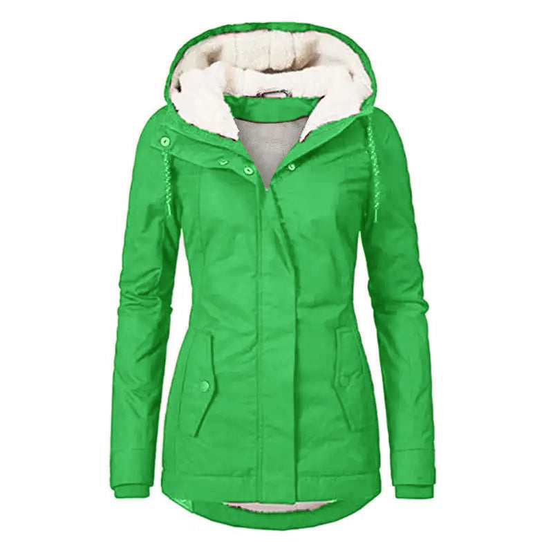 Parka d'hiver en coton épais avec doublure en polaire, manteau chaud à capuche mi-long, coupe ajustée, manches longues, en fausse fourrure noire, pour un style élégant et décontracté - Vestes