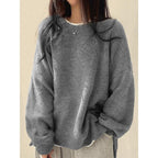 Pull femme à épaules tombantes et ourlet fendu, Pull décontracté à manches longues et col rond, Haut tricoté pour femme pour l'automne et l'hiver, Pulls pour femme