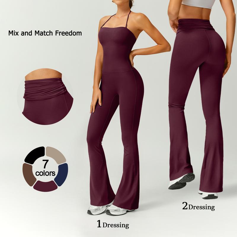 Combinaison Femme Patte d'Éléphant Dos Nu Moulante – Élégante et Confortable pour le Fitness et la Mode,Tenue Athleisure Élégante et Confortable, Rehausse les Fesses, Vêtement de Sport Taille Haute Extensible,combinaison femme