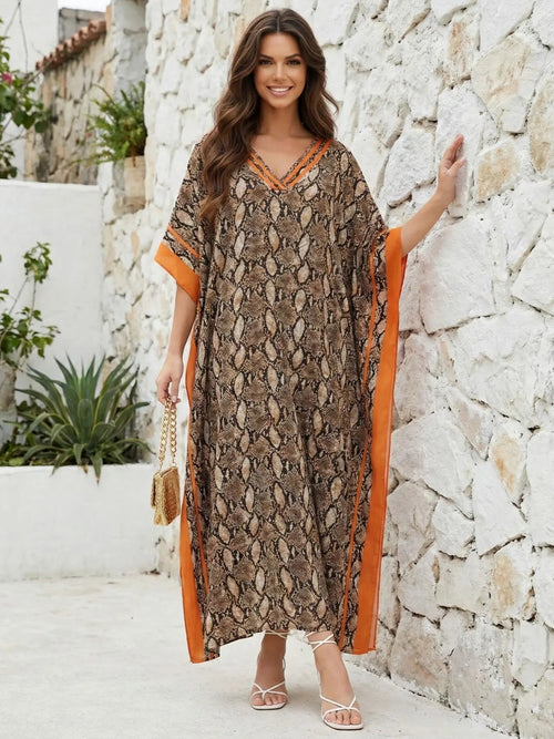 Abito caftano da donna con stampa leopardata – Abito da spiaggia stampato a vestibilità larga