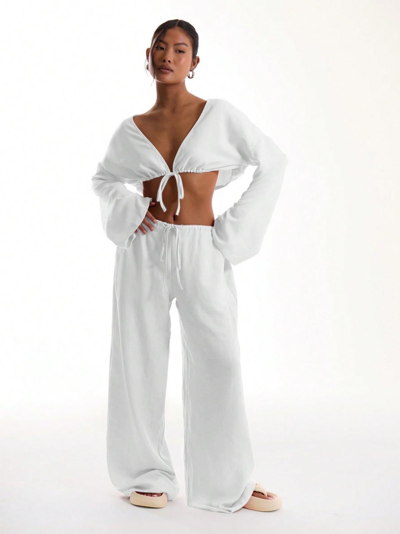 Pantalon uni avec poches pour femme