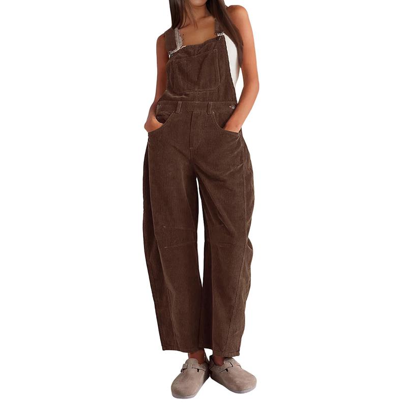Salopette en velours côtelé pour femmes, pantalon large à bretelles en velours côtelé, combinaison ample réglable avec poches
