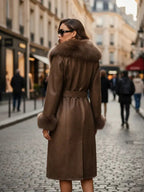 Veste longue femme automne hiver coupe-vent imperméable, col confortable en fausse fourrure, cuir PU épais, coupe ajustée avec ceinture