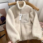 Giacca in peluche agnello alla moda da donna, autunno inverno, nuova giacca da donna comoda e calda con tasche, cerniera, maniche lunghe, vestibilità ampia e collo alto.