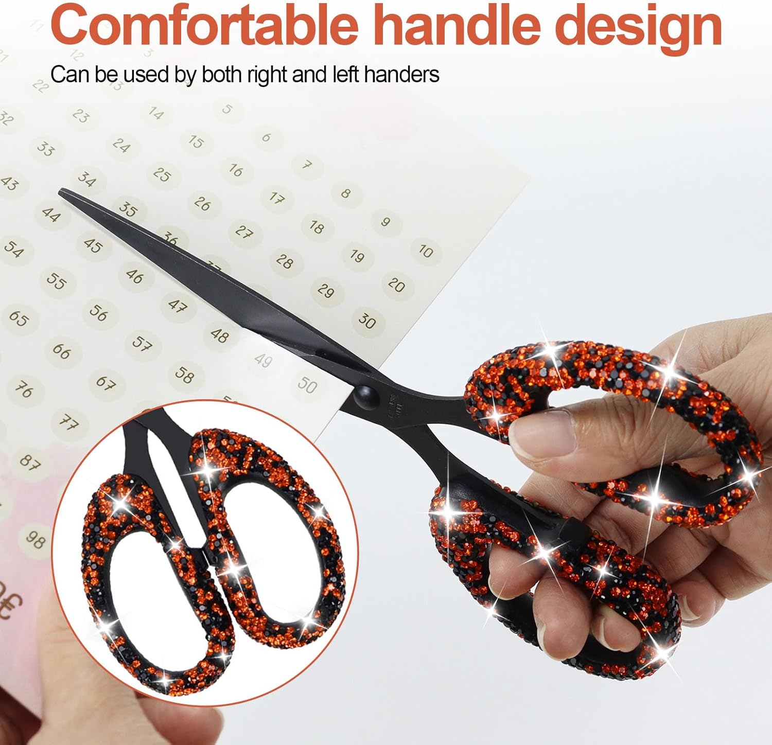 7.68-Inch Rhinestone Scissors - Bling Metal Cute Craft Scissors for School, Office, Halloween - Sparkly Handle Paper Cutter (Orange)