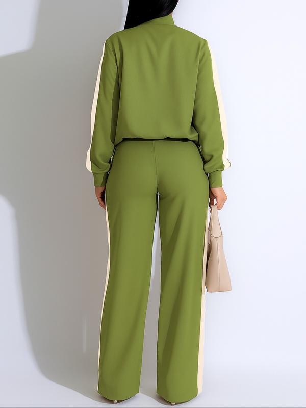 Ensemble deux pièces pour femme avec haut patchwork et pantalon large, ensemble décontracté à manches longues et pantalon pour usage quotidien, vêtements d'été pour femmes