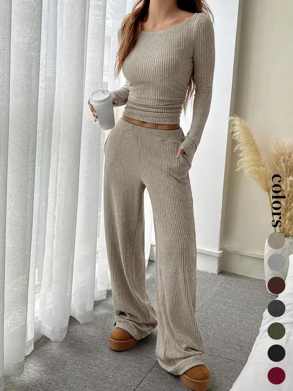 Ensemble Femme Rayé Décontracté Haut Manches Longues & Pantalon Ample à Poches, Style Européen, Confortable pour le Quotidien