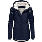 Parka d'hiver en coton épais avec doublure en polaire, manteau chaud à capuche mi-long, coupe ajustée, manches longues, en fausse fourrure noire, pour un style élégant et décontracté - Vestes