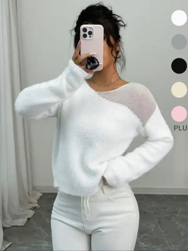 Pull uni pour femme, pull décontracté à manches longues pour l'automne et l'hiver, tricot confortable pour femme à porter au quotidien ou en soirée