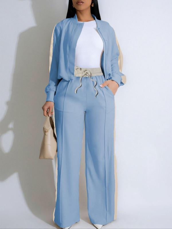 Ensemble deux pièces pour femme avec haut patchwork et pantalon large, ensemble décontracté à manches longues et pantalon pour usage quotidien, vêtements d'été pour femmes
