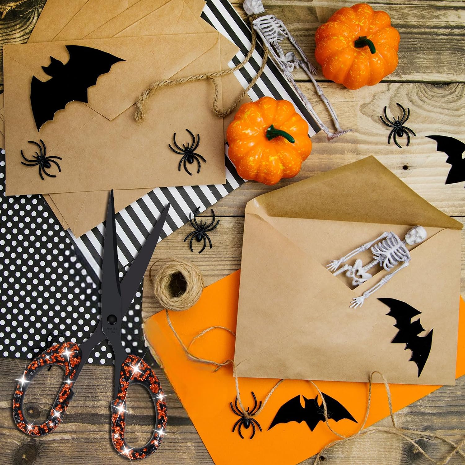 7.68-Inch Rhinestone Scissors - Bling Metal Cute Craft Scissors for School, Office, Halloween - Sparkly Handle Paper Cutter (Orange)