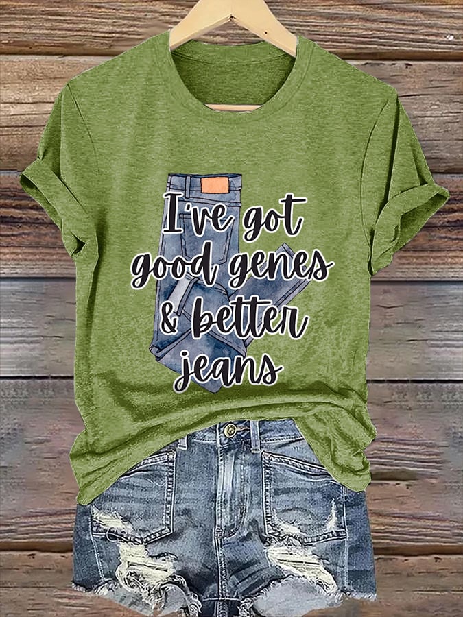 🔥Compra 3 e ottieni il 15% di sconto🔥T-shirt retrò con stampa "I've Got Good Genes & Better Jeans"