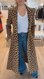Cappotto svasato casual da donna con stampa leopardata e revers