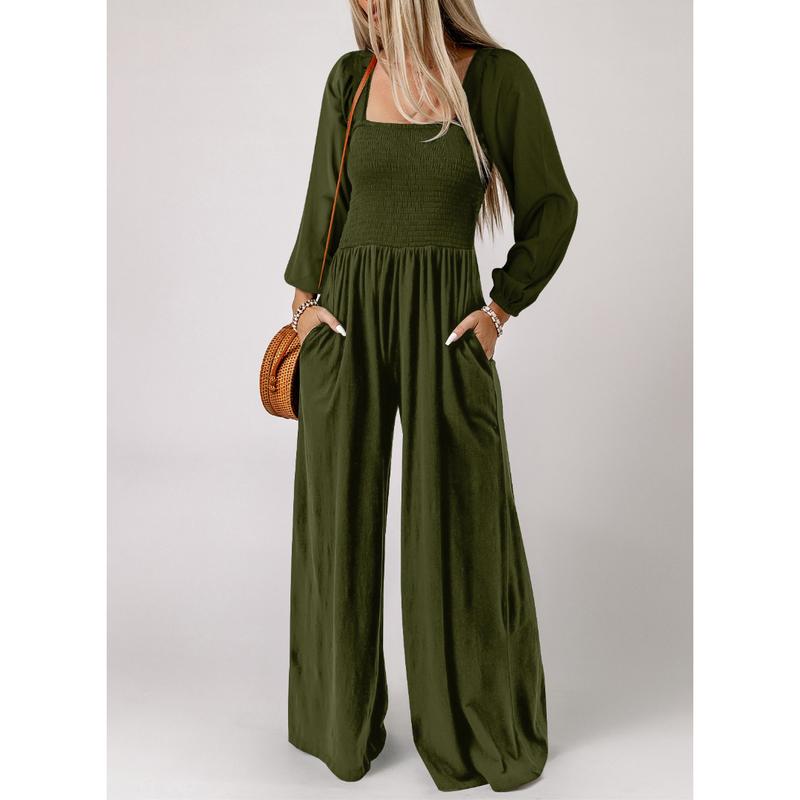 Salopette ample décontractée pour femme, combinaison une pièce à manches longues, jambes larges, pantalon long, barboteuse avec poches