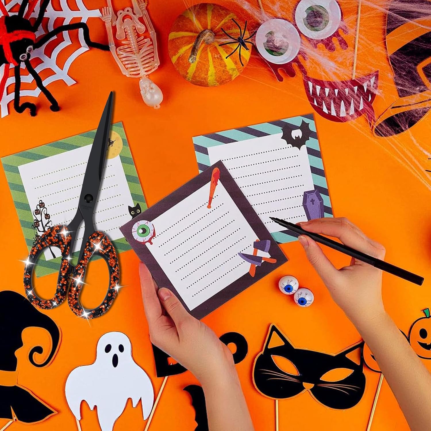 7.68-Inch Rhinestone Scissors - Bling Metal Cute Craft Scissors for School, Office, Halloween - Sparkly Handle Paper Cutter (Orange)