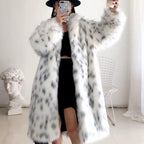 Nuovo Cappotto da Donna Imbottito con Collo a Revers in Pelliccia Sintetica di Volpe Spesso