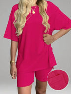 Ensemble T-shirt uni et short moulant pour femme, vêtement de nuit décontracté d'été à col rond, confortable, avec poches, pour l'extérieur