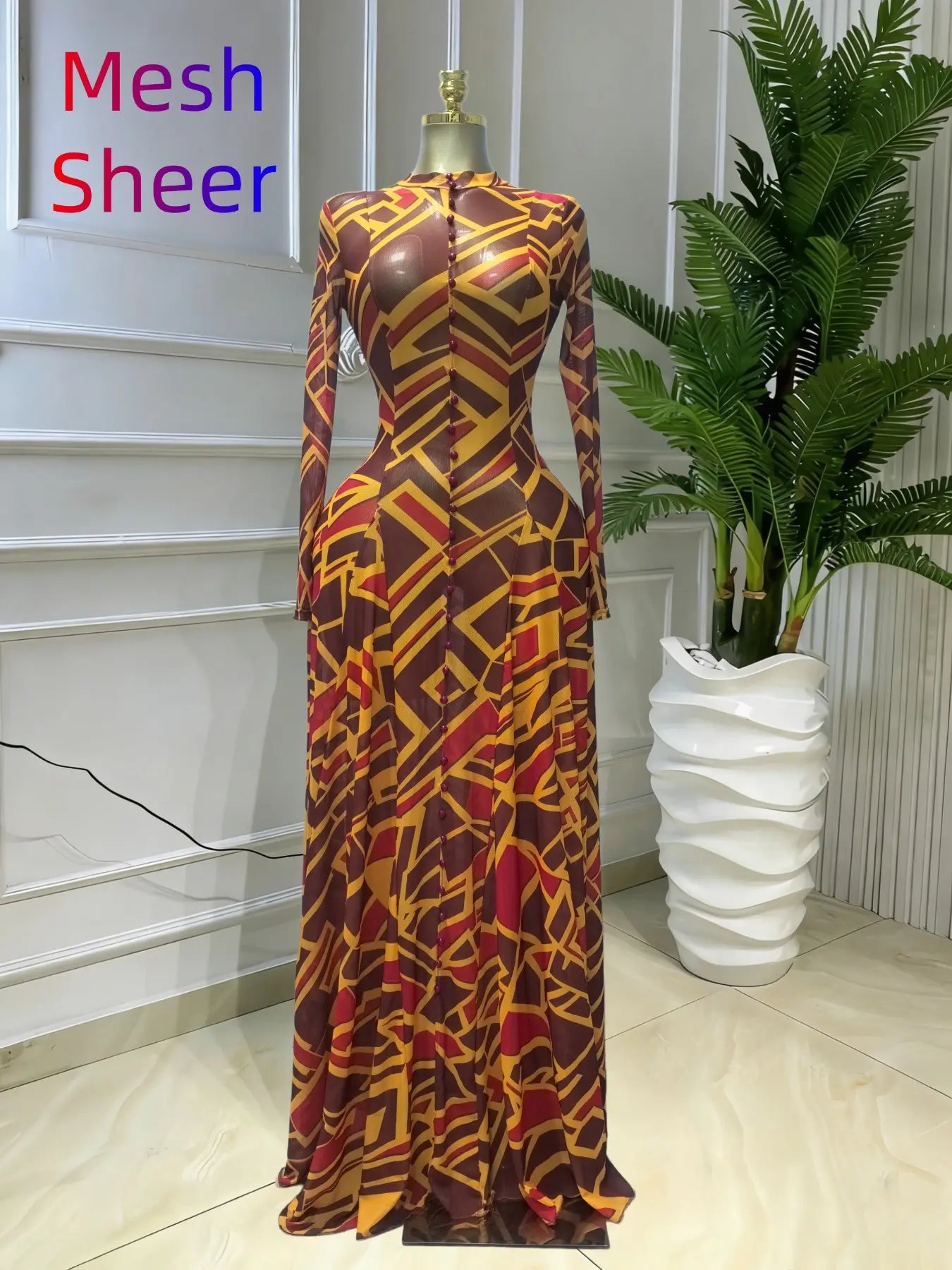 Women's Round-Neck Long Sleeve Woven Maxi Dress