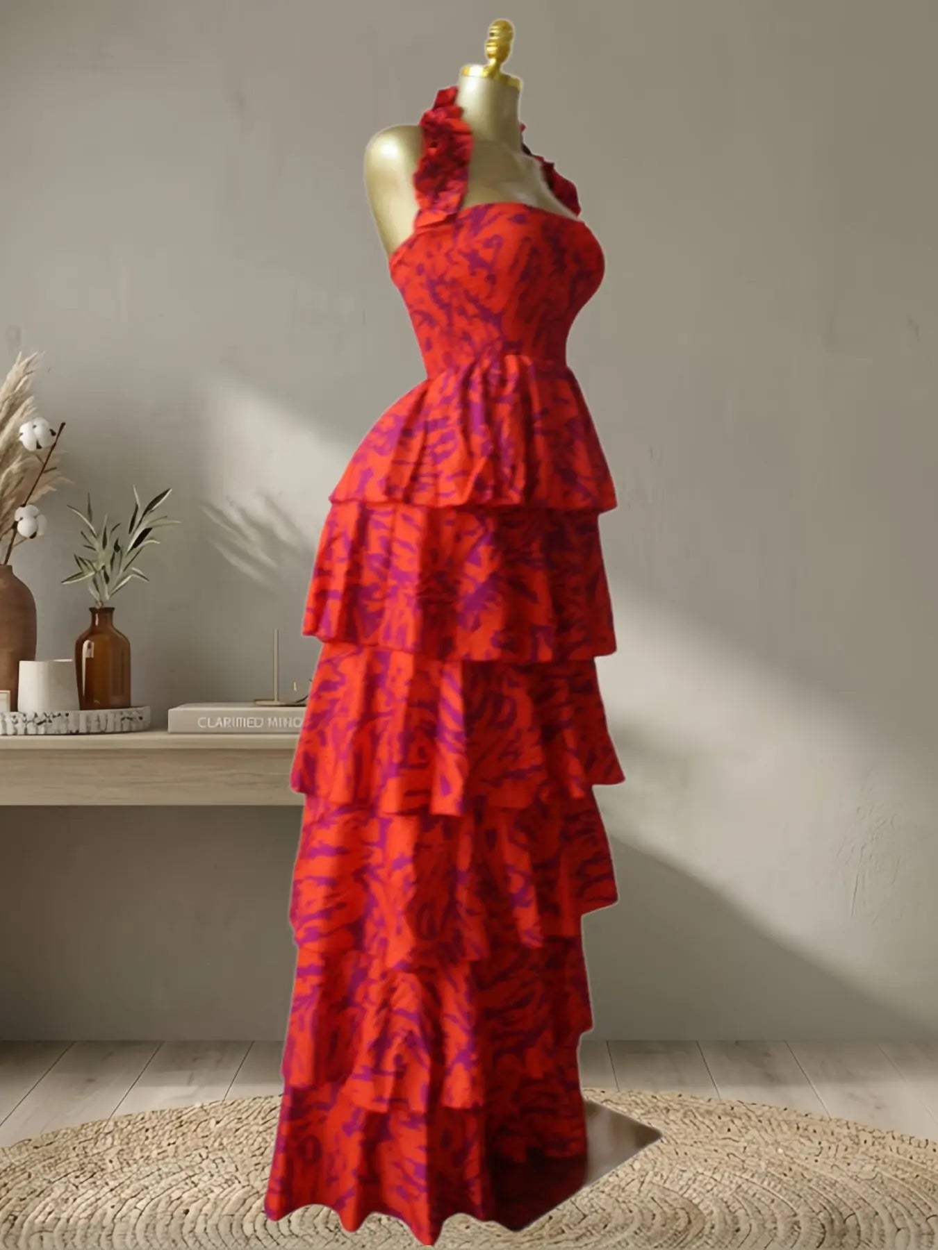 Women's Floral Print Layered Ruffle Midi Maxi Dress