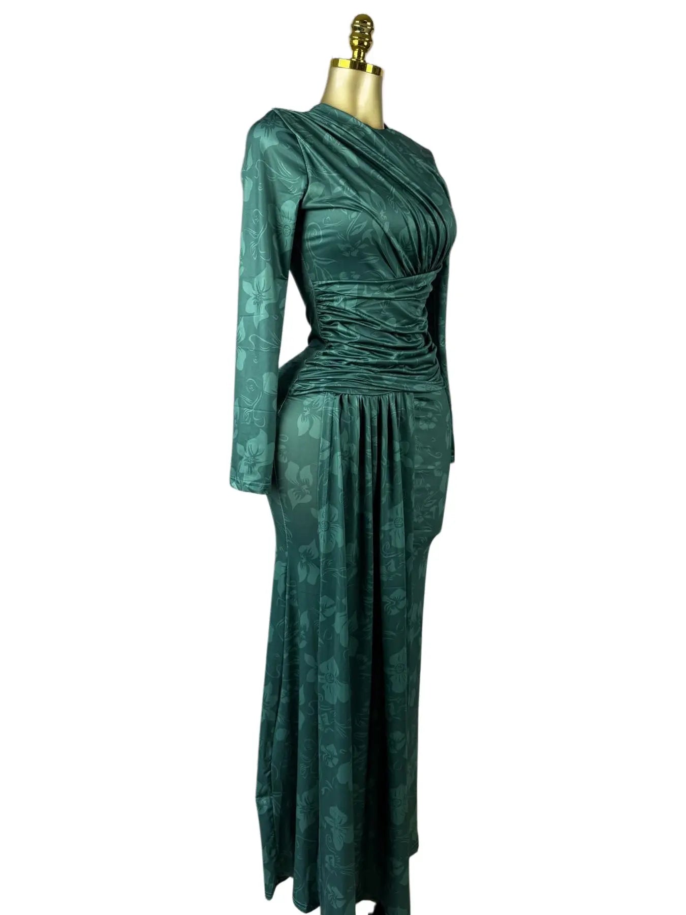 Women's O-Neck Long Sleeve Maxi Prom Dress