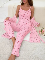 Ensemble nuisette et pantalon à bretelles pour femme à imprimé cerises