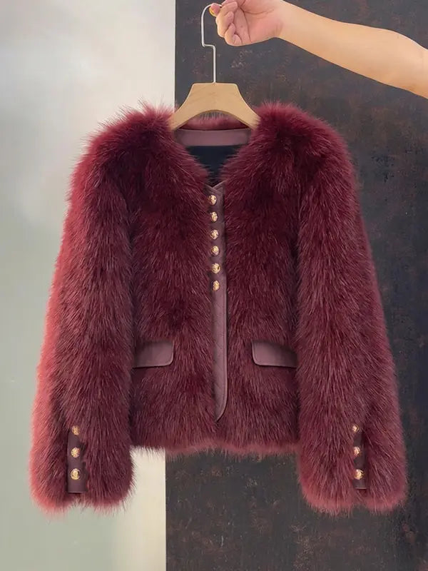 Manteau en fausse fourrure de renard pour femme, section courte, nouvelle collection automne hiver, version coréenne, pour les trajets quotidiens, en vraie fourrure patchwork, vêtement d'extérieur.