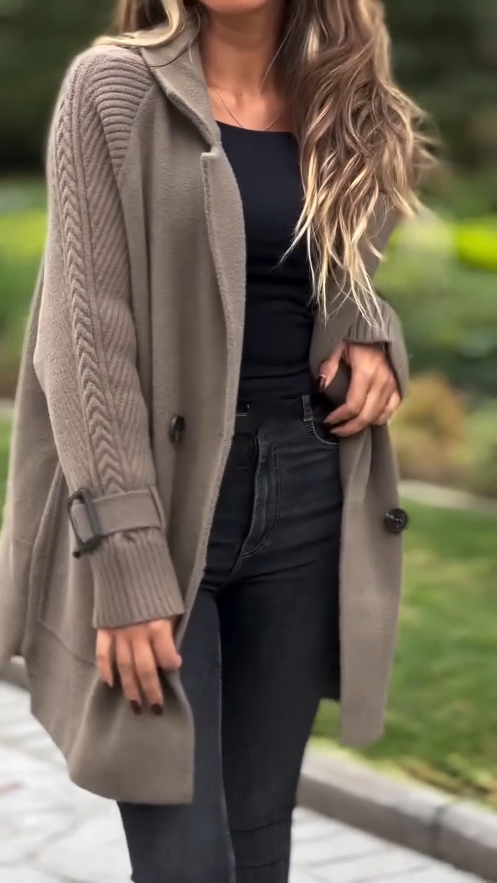 Manteau décontracté avec col et empiècements pour femme