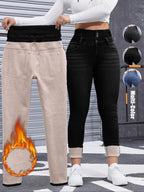 Jean en denim épais doublé polaire pour femme, haute élasticité, mode automne-hiver, jean amincissant confortable, style élégant