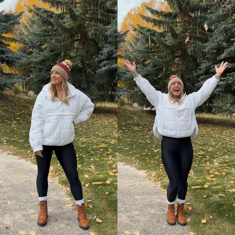 Veste doudoune oversize matelassée à capuche chauve-souris pour femme, pull à manches longues léger et chaud avec grande poche poitrine