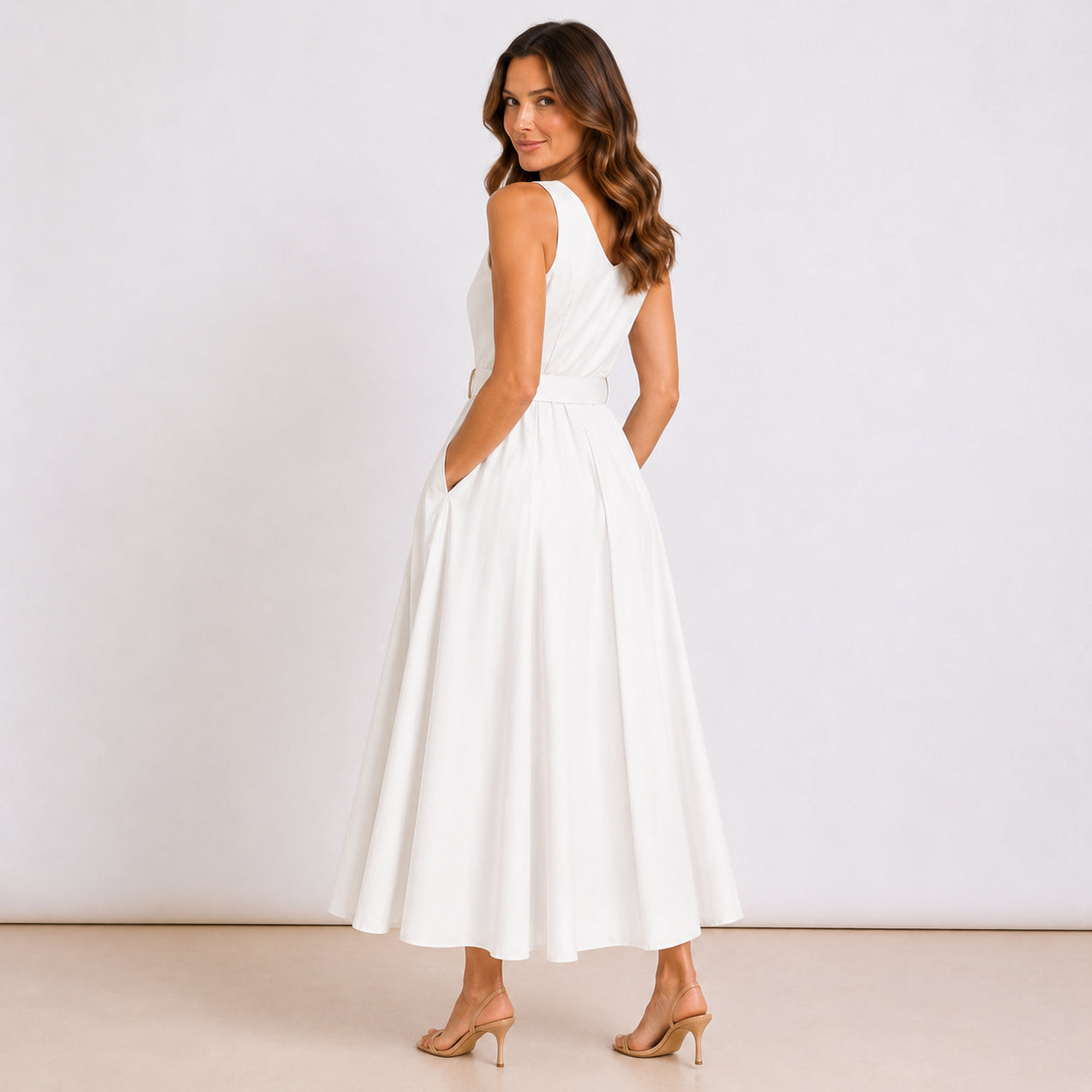 [2026.COUTURE] Vestito Lungo In Cotone Con Scollo Ampio