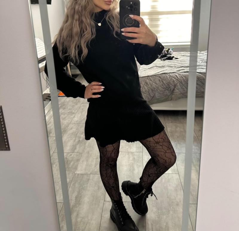 Ensembles 2 Pièces Femme 2025 Pulls Col Montant Manches Longues Côtelés et Mini-Jupe
