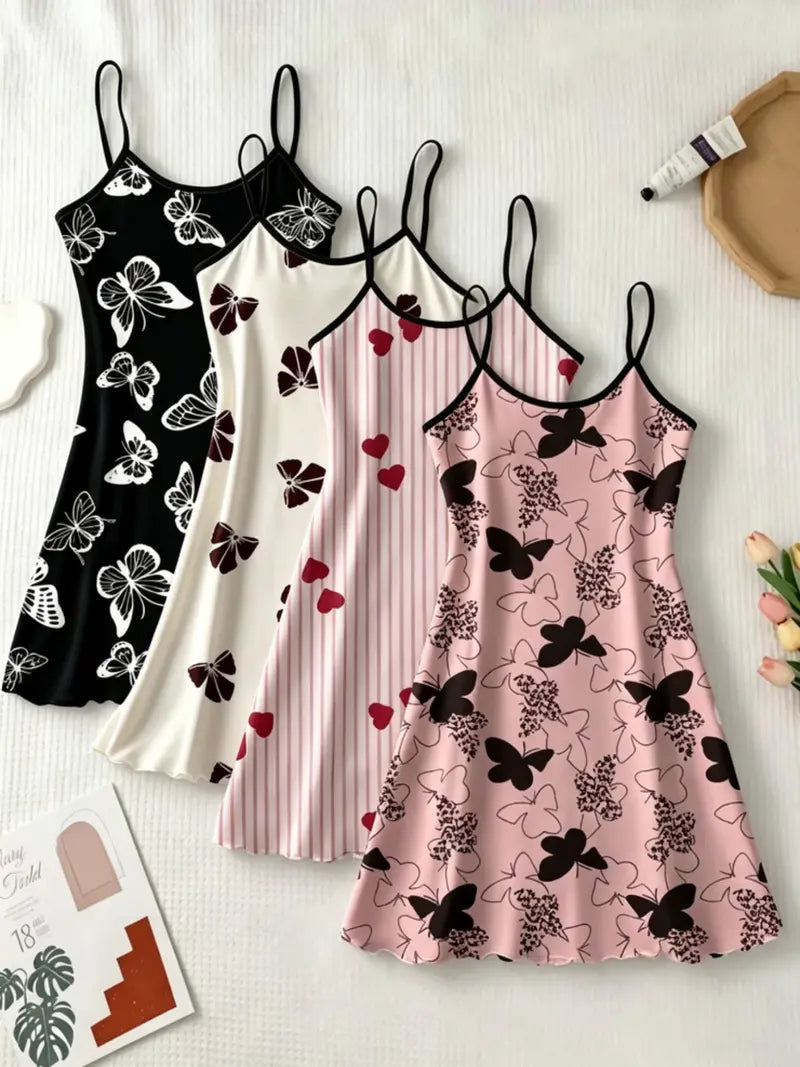 Camicia da Notte da Donna con Stampa Integrale, Camicia da Notte Casual Morbida e Confortevole con Spalline Sottili per Tutte le Stagioni, Pigiameria da Donna per Uso Interno, Vestito da Notte Traspirante