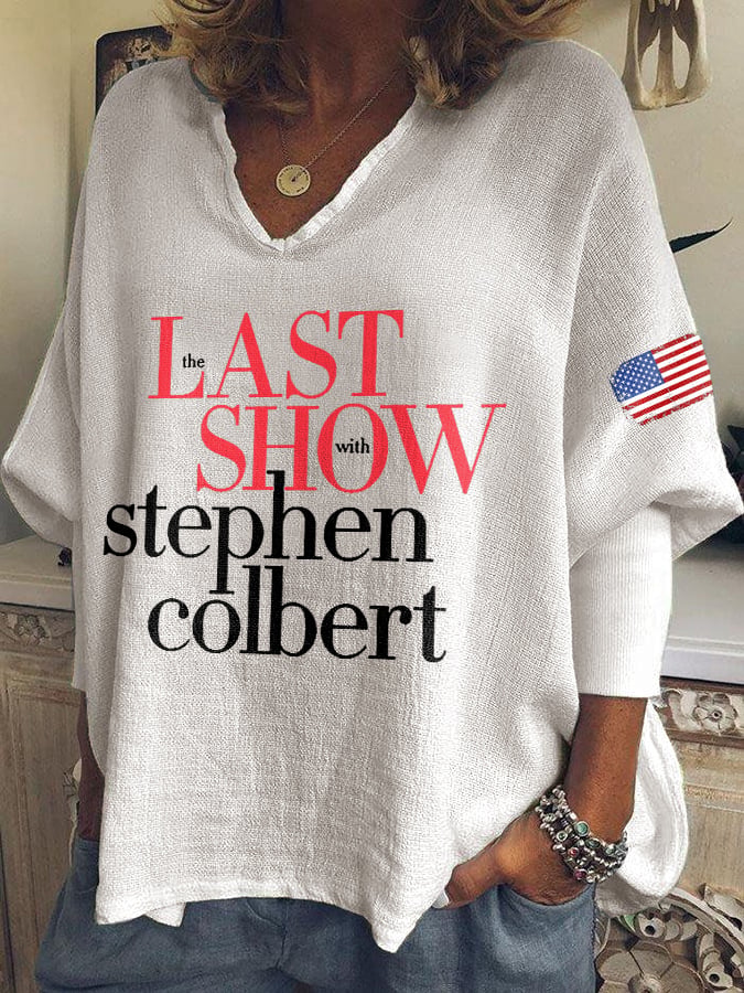 T-shirt scollo a V retrò con stampa Last Show