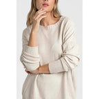 Completo due pezzi in maglia: T-shirt a maniche lunghe, girocollo, pantaloni con elastico in vita, maglia di medio spessore, comodo e versatile, abbigliamento femminile, adatto all'uso quotidiano, specialmente per i cambi di stagione.