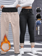 Jean en denim épais doublé polaire pour femme, haute élasticité, mode automne-hiver, jean amincissant confortable, style élégant