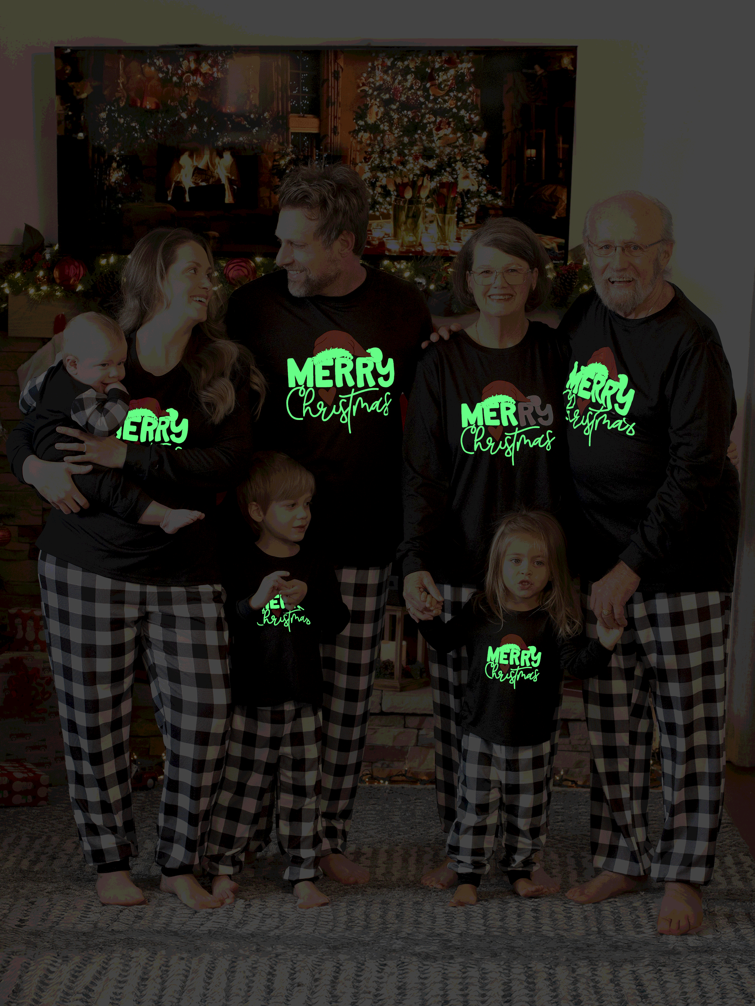 Ensembles de pyjamas de Noël à manches longues pour toute la famille, à lettres phosphorescentes, avec chaussettes de Noël noires et blanches
