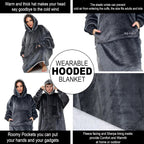 Couverture Sweat à Capuche Géante Homme Femme, Polaire Sherpa Ultra Douce Chaude Confortable Portable, Plaid Couverture à Manches pour Adultes Ados avec Grande Poche