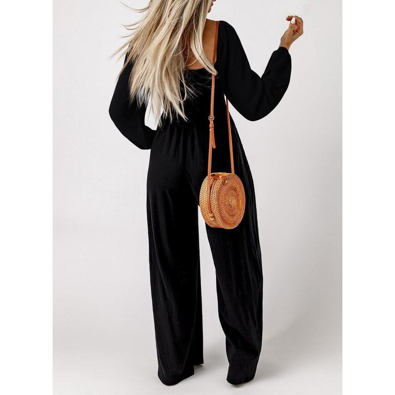 Salopette ample décontractée pour femme, combinaison une pièce à manches longues, jambes larges, pantalon long, barboteuse avec poches