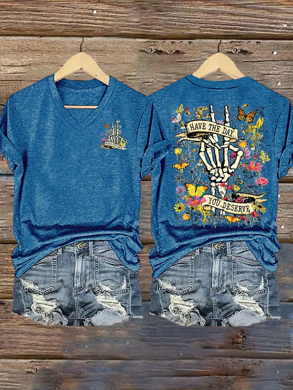 🔥Buy 3 Get 15% Off🔥Women's  Flower skull hand gesture Of WDNC Club We Do Not Care Menopause Perimenopause Print T-Shirt