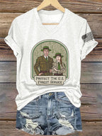 V-Neck Retro Protect The U.S. Forest Service Print T-Shirt