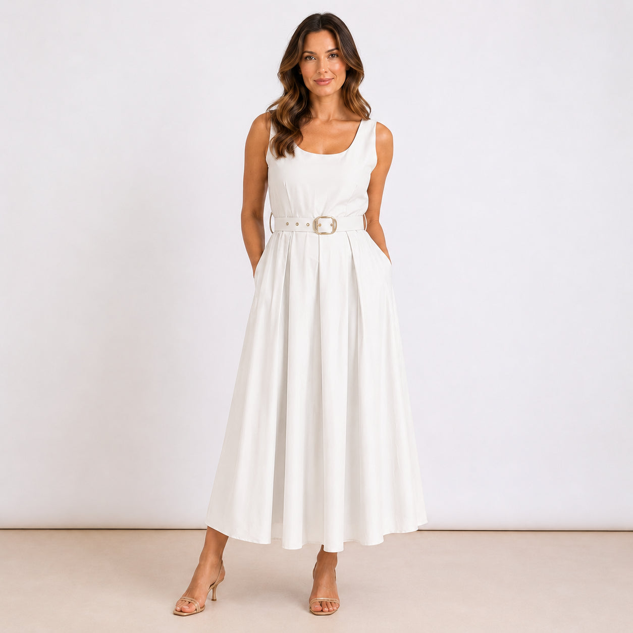 [2026.COUTURE] Vestito Lungo In Cotone Con Scollo Ampio