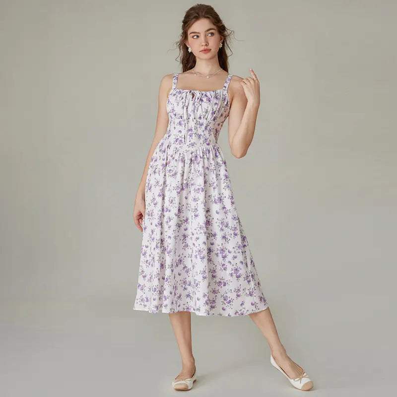 Robe longue d'été de style corset milkmaid sans manches à bretelles pour femme
