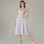 Robe longue d'été de style corset milkmaid sans manches à bretelles pour femme