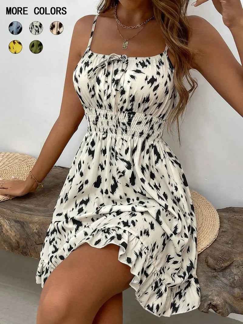 Robe Courte Fleurie Femme avec Bretelles Fines Réglables, Élégante et Estivale pour Occasions Décontractées