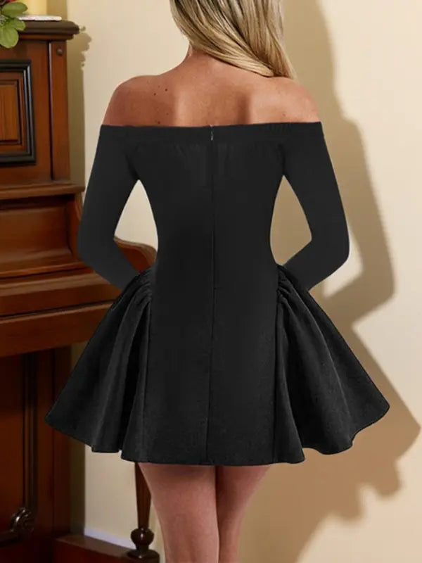 Robe unie à épaules dénudées pour femmes, élégante robe longue à manches longues et coupe trapèze pour les fêtes, les vacances, les invitées de mariage, vêtements de printemps et d'automne pour femmes